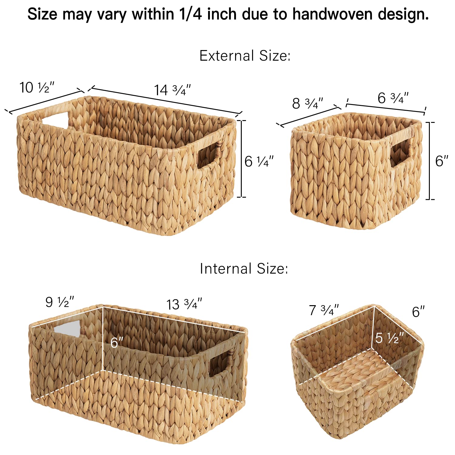 StorageWorks Handwoven Storage Baskets  Water Hyacinth Wicker Baskets for Organizing  Set of 3 (1PC Large  2PCS Medium)